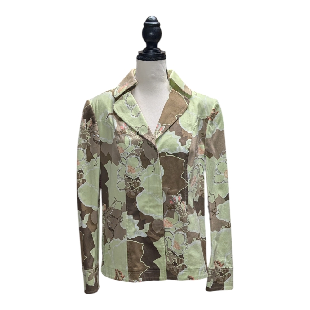 Ellen Tracy Green and Brown Floral Blazer